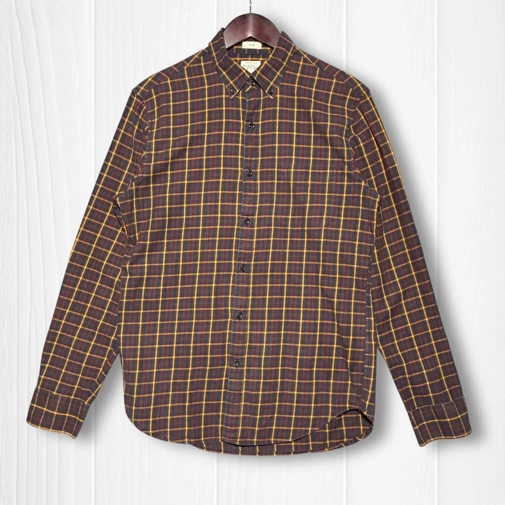 J.‎ Crew Cotton Slim Fit Plaid Button Down Long Sleeve Shirt Mens M Red